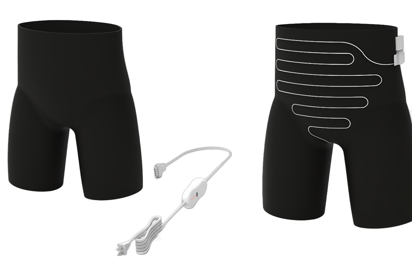 JoiPad product render — compression shell, heating element, and controller cord